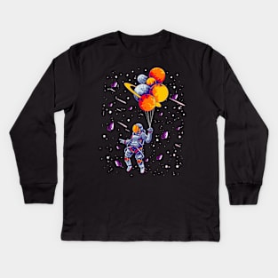 Astronaut Holding Planet Balloons Spaceman Planets Space Kids Long Sleeve T-Shirt